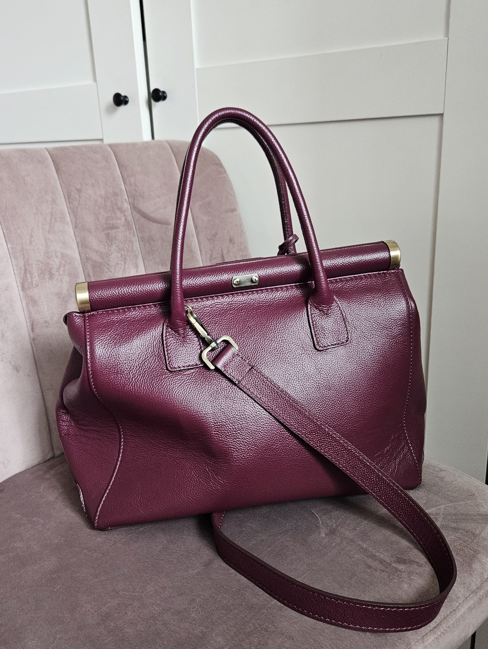 New Caterina Burgandy Leather Satchel Viola Castellani Made In Italy - Picture 7 of 10
